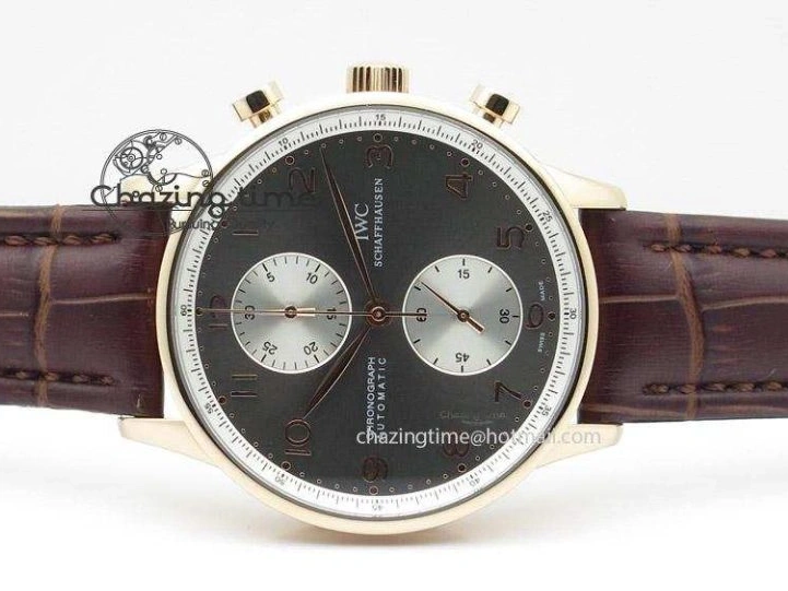 MIROTIME 0110 Original Portuguese 40mm Chrono RG Gray Dial Sliver Subdial on Leather Strap A 7392